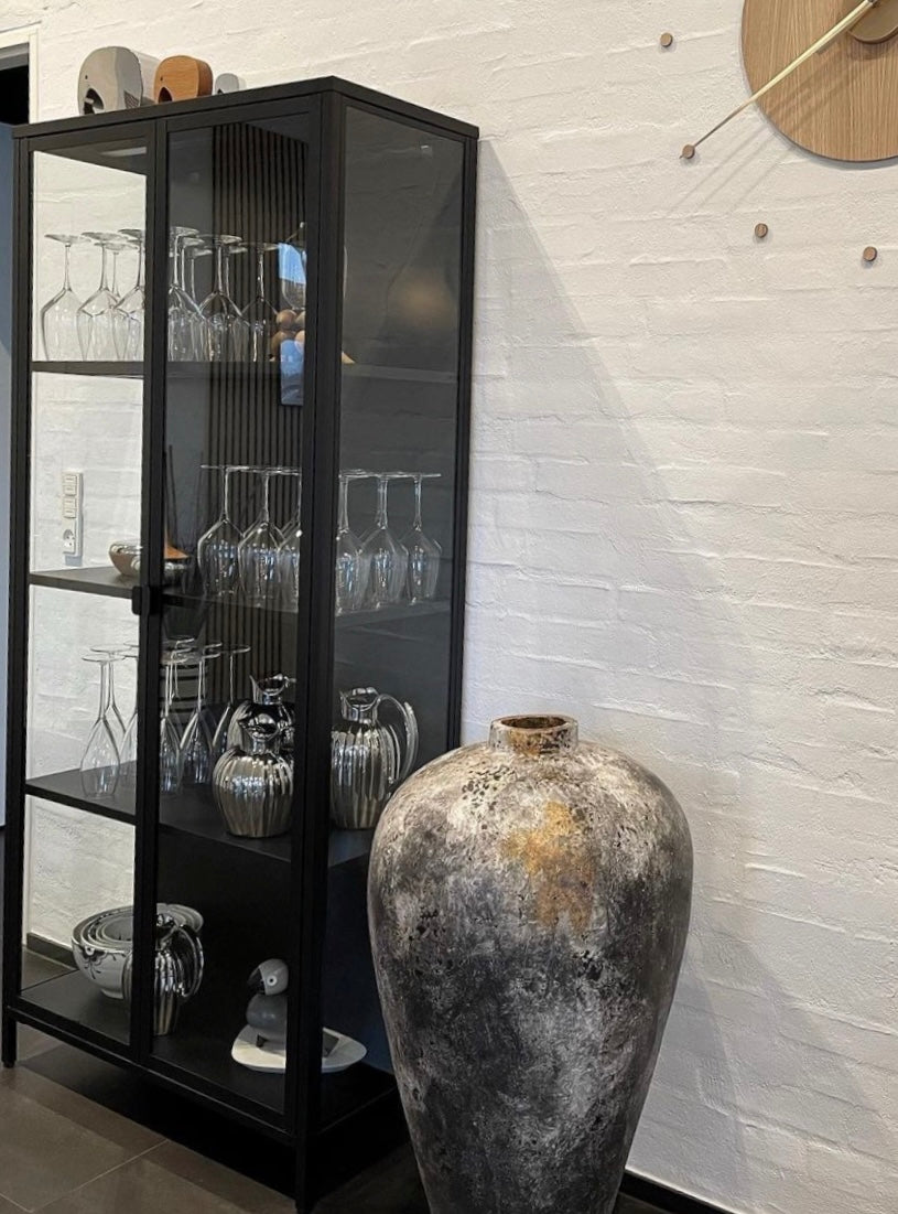 Herman - Vitrine en métal noir/verre 80 x 40 x 180 cm
